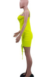 Флуоресцентно-желтые сексуальные однотонные лоскутные платья-юбка-карандаш с уздечкой на тонких бретельках