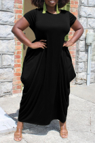Zwarte casual effen patchwork rechte jurken met ronde hals