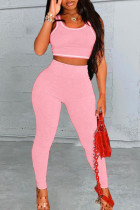Roze sportkleding Solide patchwork U-hals mouwloos tweedelig