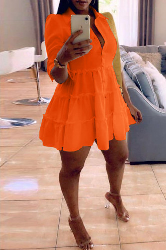 Robe chemise orange décontractée à col rabattu et à la mode