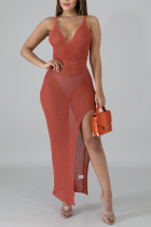 Rode sexy effen patchwork spaghettibandjes onregelmatige jurkjurken