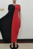 Rose Red Casual Solid Patchwork O Neck Straight Dresses