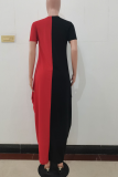Rose Red Casual Solid Patchwork O Neck Straight Dresses