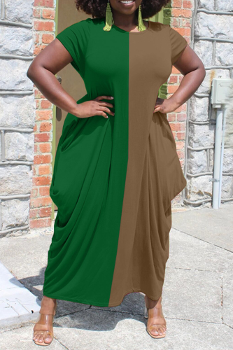 Green Casual Solid Patchwork O Neck Straight Dresses