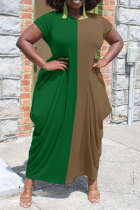 Groene casual effen patchwork rechte jurken met ronde hals
