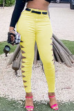 Серые сексуальные однотонные лоскутные узкие однотонные брюки со средней посадкой и карандашом в стиле пэчворк