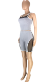 Grey Casual Solid Patchwork U Neck Sleeveless Two Pieces
