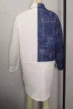White Casual Plaid Patchwork Pocket Shirt Collar Shirt Dress Plus Size Tops