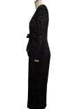 Robes de robe irrégulières noires sexy imprimées patchwork col en V