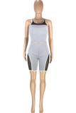 Grey Casual Solid Patchwork U Neck Sleeveless Two Pieces