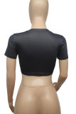 Черные сексуальные лоскутные футболки с уздечкой и круглым вырезом с принтом