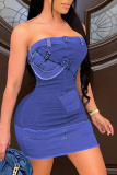 Голубой сексуальный принт в стиле пэчворк без бретелек юбка-карандаш платья