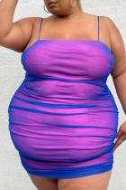 Púrpura sexy sólido patchwork correa de espagueti falda lápiz vestidos de talla grande