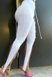 Blanco sexy sólido patchwork asimétrico flaco cintura alta lápiz color sólido fondos
