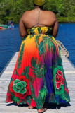 Color Fashion Sexy Plus Size Print Backless Fold O Neck Ärmelloses Kleid
