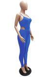 Colorful Blue Sexy Solid Mesh Spaghetti Strap Sleeveless Two Pieces