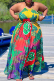 Цветное модное сексуальное платье больших размеров с принтом без спинки и круглым вырезом без рукавов