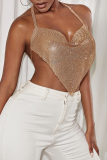 Champagne Sexy Patchwork Paillettes Halter Tops