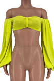 Khaki Sexy Solid Patchwork Off the Shoulder Tops