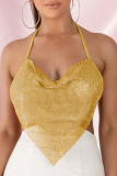 Champagne Sexy Patchwork Paillettes Halter Tops