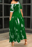 Vestidos casuais verdes estampados patchwork com um ombro vestido irregular