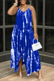 Blauwe sexy print patchwork spaghettibandjes onregelmatige jurkjurken