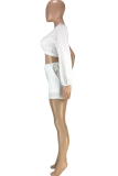 White Casual Solid Patchwork One Shoulder Long Sleeve Two Pieces