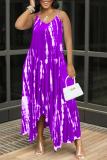 Purple Sexy Print Patchwork Spaghetti Strap Irregular Dress Dresses