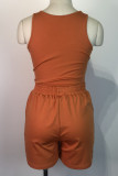Orange Pink Casual Solid Patchwork U Neck Sleeveless Two Pieces