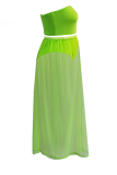 Флуоресцентный зеленый сексуальный сплошной сетчатый купальник без бретелек больших размеров