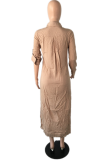Повседневное платье-рубашка с отложным воротником и отложным воротником цвета хаки Платья Платья