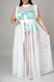 Белое сексуальное прозрачное платье больших размеров в стиле пэчворк без пояса без рукавов с высоким воротником