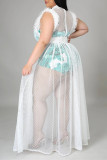 Witte sexy grote maat patchwork doorschijnende mouwloze jurk zonder riem met coltrui