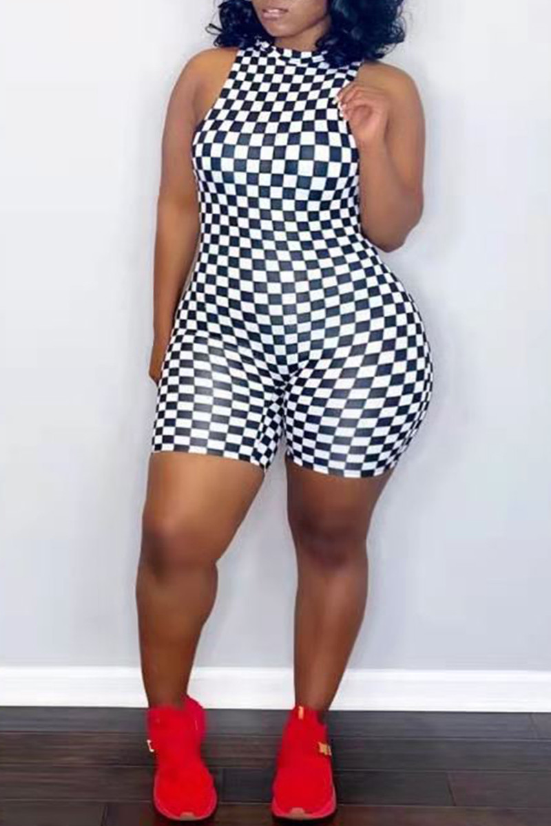 black and white plaid romper