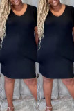 Хаки Модное повседневное платье больших размеров с однотонным карманом и V-образным вырезом с коротким рукавом