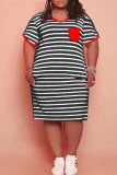 Yellow Fashion Casual Plus Size Striped Print Patchwork O Neck Short Sleeve Dress