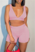 Розовый модный сексуальный однотонный топ с открытой спиной и V-образным вырезом без рукавов из двух частей