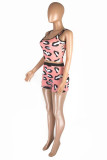 Pink Fashion Casual Print Vests U Neck Sleeveless Two Pieces