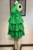 Groene mode casual grote maat effen patchwork mouwloze jurk