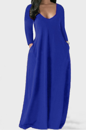 Blå Casual Solid Patchwork V-hals raka klänningar