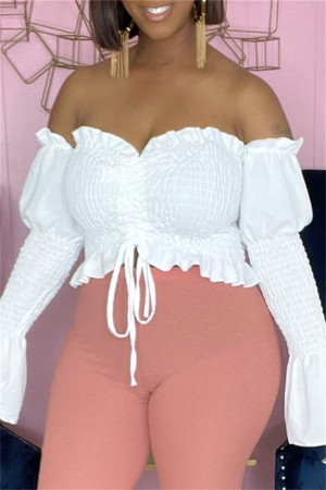 White Sexy Casual Solid Draw String Backless Off the Shoulder Tops