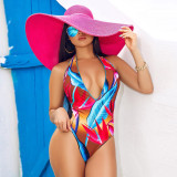 Многоцветный модный сексуальный купальник с принтом для отпуска и принтом