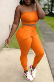 Oranje Sexy Casual Solid Backless Strapless Two Pieces