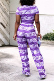 Фиолетовый модный повседневный базовый с круглым вырезом и коротким рукавом из двух частей
