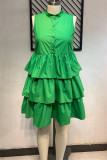 グリーン ファッション カジュアル プラス サイズ ソリッド パッチワーク ノースリーブ ドレス