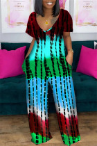 Macacão turquesa moda casual estampa básica decote em v manga curta regular