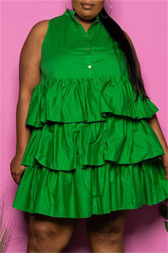 Vestido Verde Moda Casual Plus Size Sólido Patchwork Sem Mangas