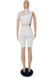 White Fashion Sexy Solid Hollowed Out See-through O Neck Short Sleeve Two Pieces