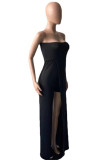 Black Fashion Sexy Solid Backless Strapless Regular Jumpsuits