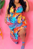 Vestido colete multicolorido moda sexy plus size com estampa decote em U